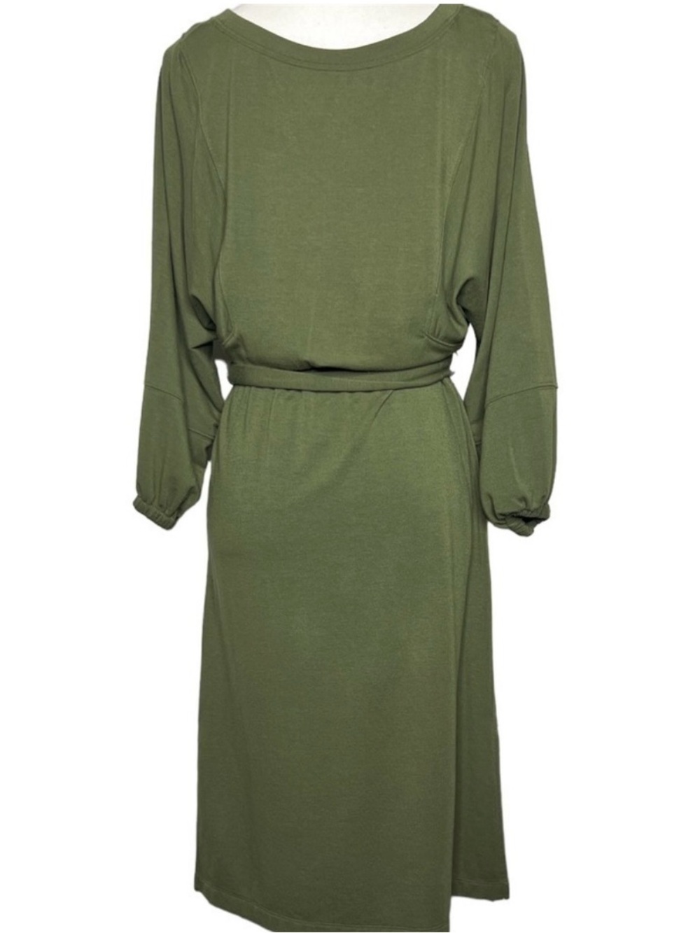 Anthropologie Thalia Midi Dress Soft Stretchy Army Green Boho Size M Aesthetic